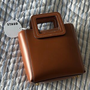 STAUD MINI SHIRLEY LEATHER BAG SADDLE BROWN
